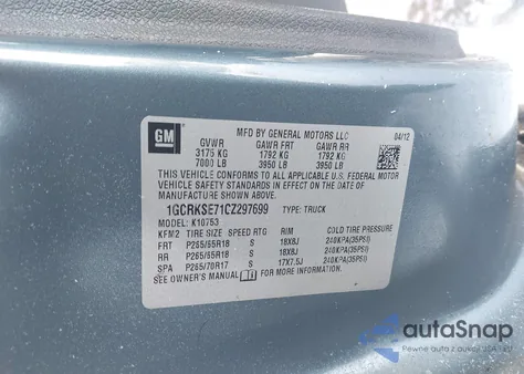 2012 Chevrolet Silverado 1500 Lt z USA, uszkodzony, nr VIN 1GCRKSE71CZ297699